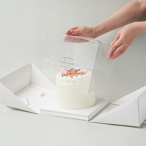 Boîte <span class=keywords><strong>à</strong></span> gâteau double lasagne transparente Mu Si portable de 4/6/8 pouces avec poignée, en carton ondulé de qualité alimentaire, personnalisation haut de gamme - Product Image 2