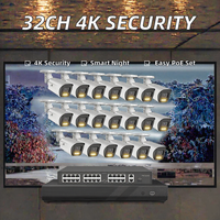 Système de caméra de sécurité 4K à 32 canaux, 24x8MP CMOS, caméras bullet intelligentes double PoE, audio bidirectionnel, vision nocturne, grand angle, NVR IP