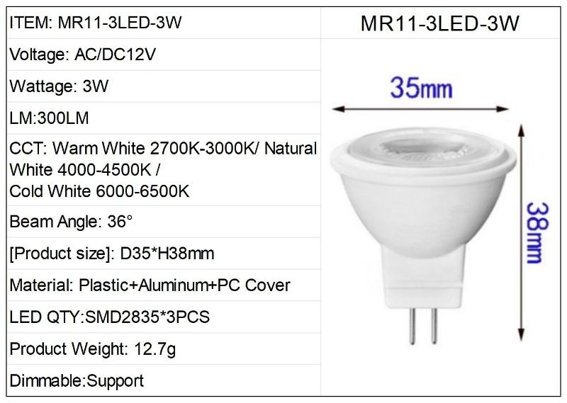 3W-Mr11-12V Dimmable
