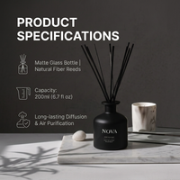 Diffuseur de parfum NOVA Luxury 200ml en verre, sans alcool, sans BPA, formule à base d'huile pure pour une fragrance longue durée ; bâtonnets personnalisés