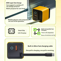 Chargeur mural rapide GaN 80W avec câble rétractable, adaptateur PD PPS pour téléphone et ordinateur portable, vente en gros, personnalisation des couleurs OEM