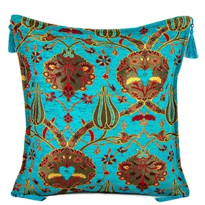 Turkish Souvenir Turquoise Cushion Cover With Tulip Design From Turkey