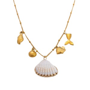 Ensemble collier et boucles d'oreilles en forme d'étoile de mer et de coquillage sur le thème de l'océan, avec perles d'eau douce, plaqué or, bijoux fins pour femmes, à porter au quotidien - Product Image 5