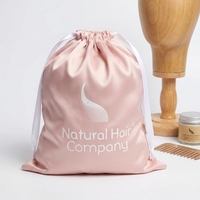 Pochette de luxe rose en satin de soie avec cordon de serrage pour emballage de perruques, sacs anti-poussière pour extensions de cheveux I-Tip et mèches de cheveux naturels
