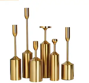 Decorative Candlestick Holder Taper Candles Housewarming Gift 6 pieces set Brass Gold Candle Holders