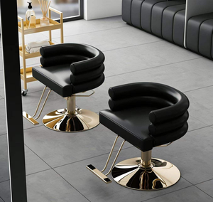 Équipement de salon de beauté moderne, chaise de coiffeur en cuir rose, chaise de coiffure de luxe, petite, simple, base ronde, pour femmes - Product Image 3