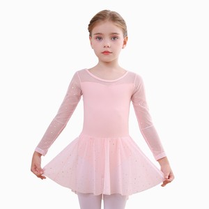 Justaucorps de ballet pour filles à manches longues, robe de danse scintillante avec jupe en tulle étoilé, tenue de danse pour entraînement et performance - Product Image 5