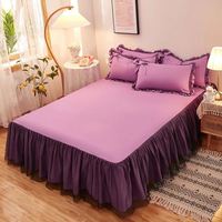 Parure de lit de haute qualité avec jupe de lit, housse de couette et drap-housse en dentelle double