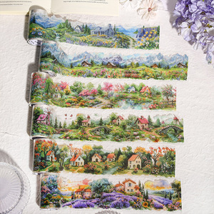 Ruban adhésif imperméable en caoutchouc activé par l'eau, série Wild Small Town, pour décoration de collage de carnets, 1 rouleau - Product Image 3