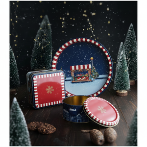 Caja redonda Caja cuadrada y bandeja (Juego de 3) Para Navidad 158x158x80 -Dia 140x70mm-Dia 315mm Oro Nieve Cristal rojo - Product Image 3