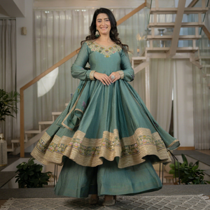 Magnifique robe Anarkali brodée avec palazzo et dupatta, robe de mariage ethnique indienne, robe indienne, robe abaya - Product Image 1