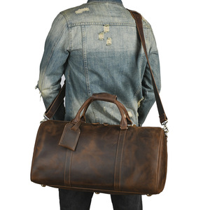 Bolsa de Viaje de Cuero Crazy Horse para Hombre, Bolsa de Hombro Cruzada Marrón de Gran Capacidad, Estilo Retro para Viajes de Negocios - Product Image 2
