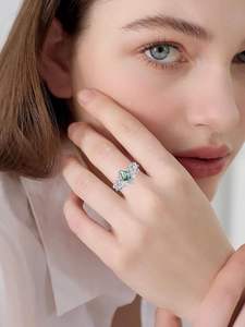 925 ayar gümüş kadın doğal Moss akik yüzük uçurtma kesim yeşil yaprak nişan söz gelin moda yüzükler - Product Image 4