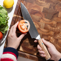 Ensemble de couteaux de cuisine professionnels 7 pièces en acier Damas avec manche en bois d'olivier, couteau Santoku, couteau utilitaire, couteau à désosser, couteau de chef