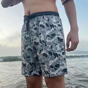 Men's <b>Camouflage</b> Print Board <b>Shorts</b> Mid Waist Drawstring Quick Dry Casual <b>Short</b> Length Polyester Swim Trunks - Product Image 1