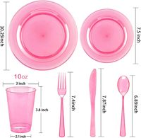 150 pièces de vaisselle jetable en plastique rose transparent pour 25 invités, comprenant 50 assiettes, 75 couverts et 25 gobelets pour fête ou rentrée scolaire