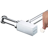 Accessoires de salle de bain : Siphon de lavabo carré en laiton, G1 1/4, type bouteille, chromé, pour évacuations contemporaines en salle de bain
