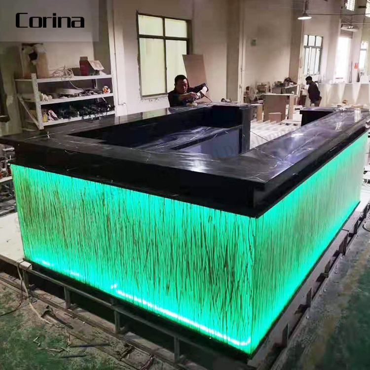Corina De Luxe moderne de surface solide acrylique comptoirs de bar comptoir commercial A MENÉ LA table de barre