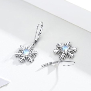Orecchini Pendenti a Fiocco di Neve in Argento 925 con Cristalli e Strass, Classici da Donna per Uso Quotidiano, Colore Oro Bianco con Montatura a Griffe - Product Image 6