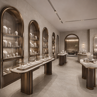 Vitrine d'éclairage LED pour bijouterie de luxe et centre commercial, avec design arqué personnalisé, solution complète pour l'aménagement de magasin
