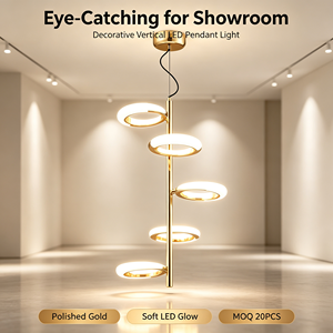 Lampadario a sospensione LED verticale moderno di lusso a 5 anelli a <span class=keywords><strong>spirale</strong></span>, lampada circolare sfalsata in oro lucido per scale - Product Image 1