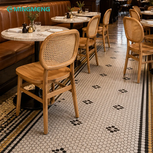 French Style Restaurant Booth Bench Set Round Stone Top <b>Bistro</b> <b>Table</b> Cane Webbing Wooden Dining Chair For Wine <b>Bistro</b> - Product Image 3
