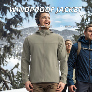 Veste de randonnée d'extérieur unisexe en tissu softshell imperméable coupe-vent imprimé en fibre de polyester tricotée pour l'hiver, taille plus - Product Image 2