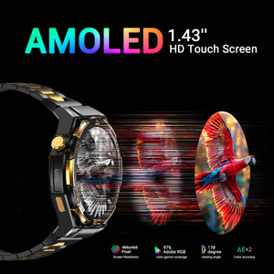 Montre connectée de luxe noire et or avec écran AMOLED, moniteur de fréquence cardiaque et tracker d'activité - Bracelet en acier inoxydable - Product Image 5