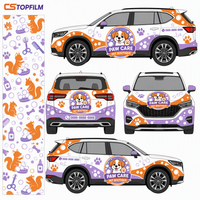 Stiker Pembungkus Van Layanan Cuci Anjing Warna Oranye Ungu Vinyl Berwarna-warni untuk Pemasaran Salon Anjing & Branding Armada