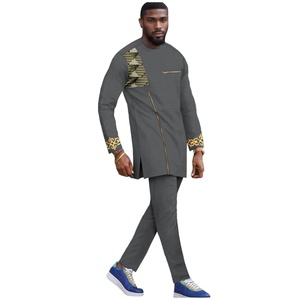 Costumes africains pour hommes, col rond, manches longues, chemises brodées à fermeture éclair, pantalons, ensemble 2 pièces, tenues imprimées Dashiki, grande taille, <span class=keywords><strong>mariage</strong></span> 2516036 - Product Image 6