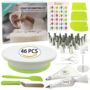 46pcs good quality Cake Decorating Set Baking Supplies Rotating Cake Stand Turntable Tools Kit Plastic Cake Stand Icing Tips