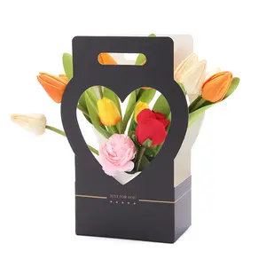 En moda tasarım el jakarlı sepet kutuları geri dönüşümlü kalp şekli Hollow çiçek paketleme kutusu