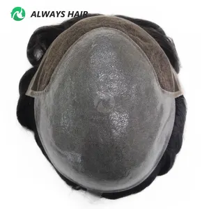 Invisible Hairline Men Hair Piece Natural Indian Human Hair Lace and PU Wigs Accept Customization