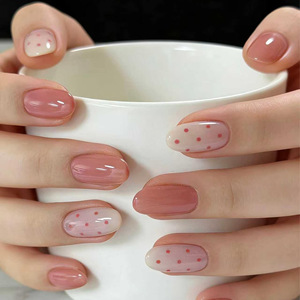 <span class=keywords><strong>Uñas</strong></span> Postizas Elegantes Color <span class=keywords><strong>Rosa</strong></span> con Puntos Marrones, Estilo Clásico Francés, Nueva Llegada, Forma Almendrada Cuadrada, Gel Sólido, 24 Piezas - Product Image 1