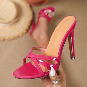 Sandales roses pour femmes, talons sexy, stilettos, bout ouvert, à brides croisées, chaussures habillées, pour soirée, mariage, soirée dansante - Product Image 1