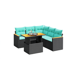 Set di divani da giardino in polyrattan nero da 6 pezzi con cuscini, mobili da giardino per esterni, design contemporaneo - Product Image 1