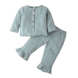 Vente en gros de nouveaux ensembles de vêtements pour filles, vêtements pour enfants, ensembles de 2 pièces, ensembles de chemises et de pantalons à carreaux de couleur unie - Product Image 1