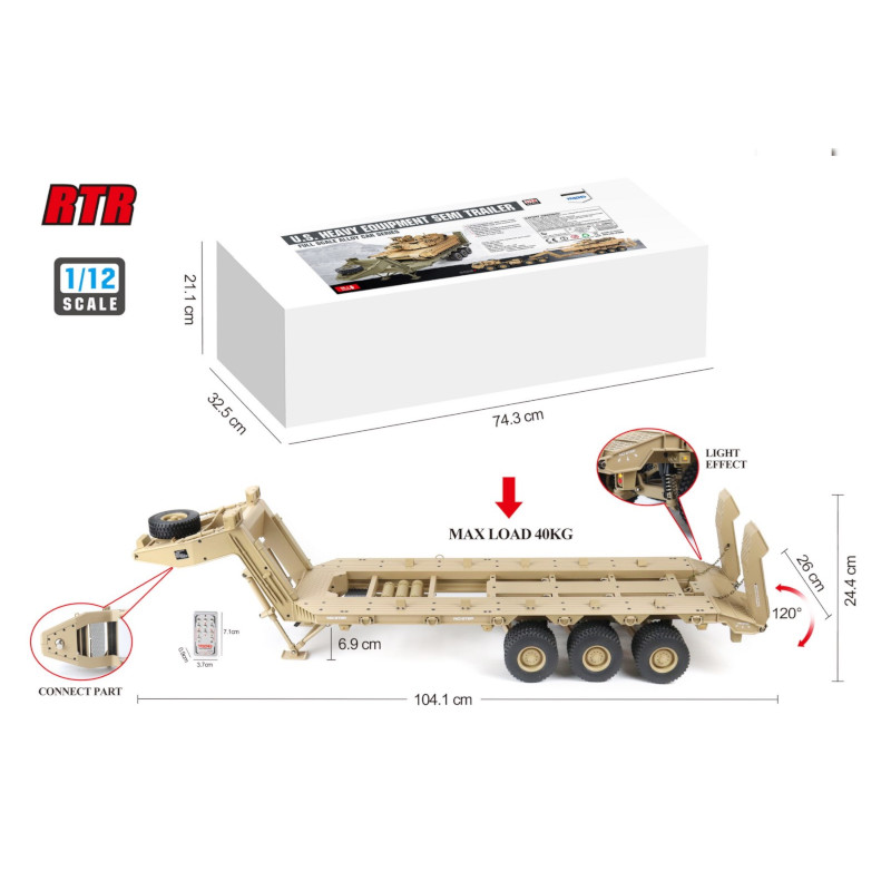 HG P806 RTR предварительно собранный прицеп радиоуправляемая платформа 1/12 тяжелое оборудование полуприцеп для США модель радиоуправляемого автомобиля M747