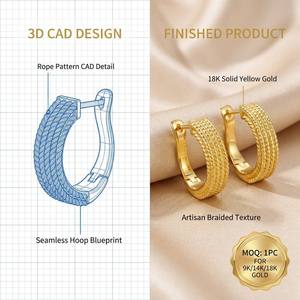 Pendientes de Aro con Textura de Cuerda en Oro Sólido de 9K/14K/18K, Diseño Clásico Trenzado para Joyería de Lujo Diaria - Product Image 1