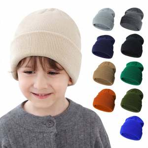 Venta al por Mayor de Gorros de Punto para Niños y Niñas Otoño Invierno, Gorro Infantil de Color Sólido con Logotipo Personalizado, Gorro de Bebé Cálido - Product Image 2