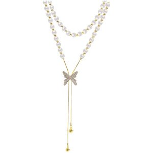 Butterfly Pearl Necklace For Women Zinc Alloy Clavicle Chain Sweater Chain Gift Jewelry AXL0387 - Product Image 5