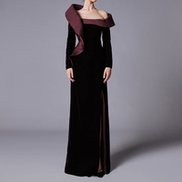 ZHYT 73465 une épaule Satin asymétrique épaule à manches longues noir soirée haute fente Maxi parole longueur fête robe de bal