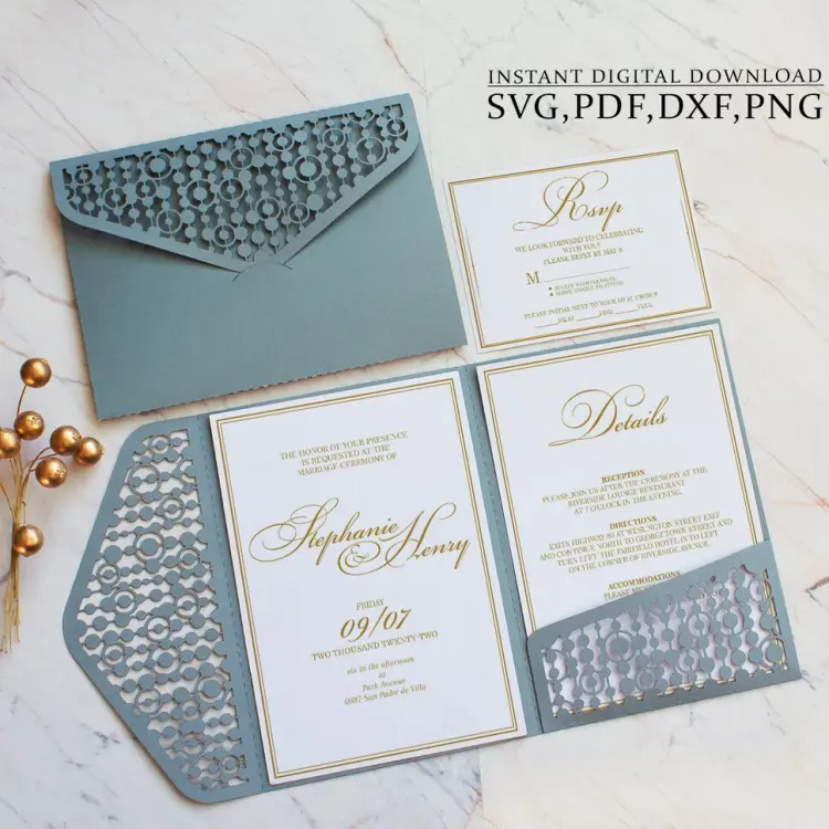 Eenvoudige Vouw Ontwerp Hardcover Luxe Gouden Folie Bruiloft Uitnodigingskaarten Met Pocket