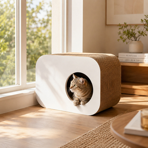 Canapé-lit pour chat en carton ondulé incurvé, écologique, en carton recyclé, cabine fermée pour chaton - Product Image 4