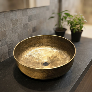 Lavabo en laiton DS-201, finition martelée en laiton antique, rond, 40 cm, pour salles de bain de luxe - Product Image 5
