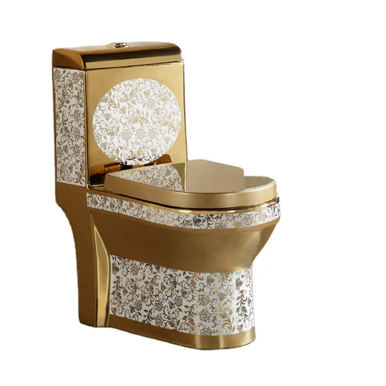 KD-03GPA Artistic Sanitary Ware Hotel Badezimmer Farb design Einteiliger Boden Stehender Wassers chrank Goldener Keramik-Toiletten sitz