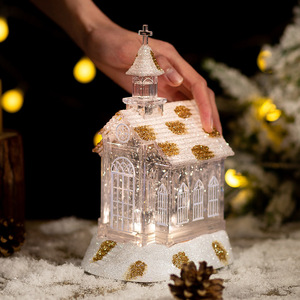 Adornos Navideños <span class=keywords><strong>de</strong></span> Plástico con Forma <span class=keywords><strong>de</strong></span> <span class=keywords><strong>Iglesia</strong></span> <span class=keywords><strong>de</strong></span> Dibujos Animados, con Copos <span class=keywords><strong>de</strong></span> Nieve que Caen y Caja Musical - Regalo <span class=keywords><strong>de</strong></span> Navidad, Pieza Decorativa - Product Image 1