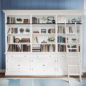 <span class=keywords><strong>Bibliothèque</strong></span> de <span class=keywords><strong>buffet</strong></span> à 3 baies avec échelle | Armoire de rangement en bois de pin massif | Meubles de <span class=keywords><strong>bibliothèque</strong></span> modernes pour la maison - Product Image 2