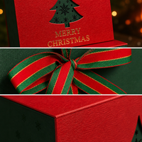 Boîte cadeau de Noël de luxe avec logo personnalisé, boîte en carton rigide rouge et verte avec ruban pour cadeaux de Noël