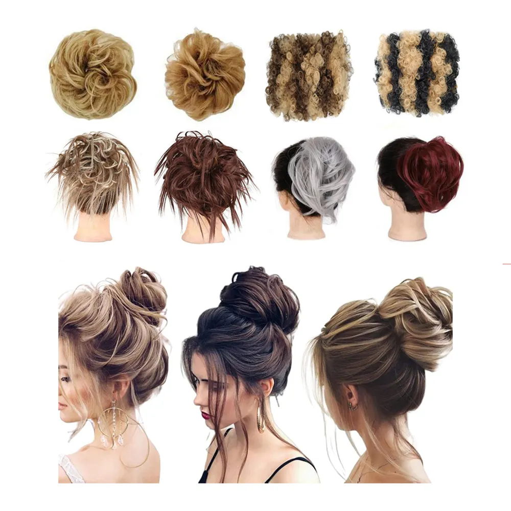 Toptan Wrapp kıvırcık dağınık sentetik saç Chignon scrunhair saç uzatma at kuyruğu dağınık Bun saç parçası